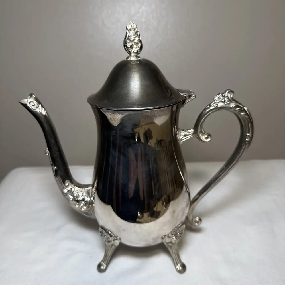 Antique Edwardian Silver On Copper Coffee Pot Gold Wash Interior Hinged Lid